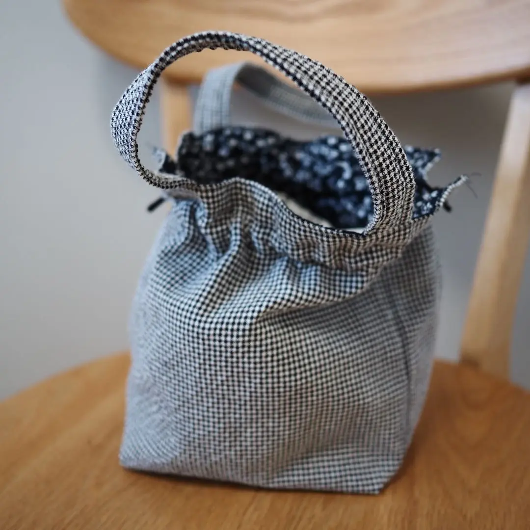 Thumbnail of Handmade Gingham Check Drawstring Pouch with Handle