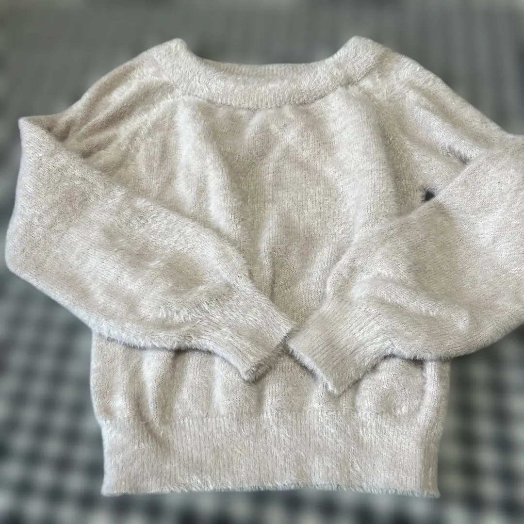 Thumbnail of Long-sleeved fluffy knit sweater, pink beige