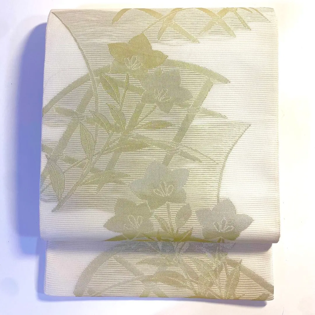 Thumbnail of 5k1716 Fukuro Obi (Japanese formal obi) Silk Summer Obi Summer Item Ro (silk gauze) White Gold Floral Pattern Japanese Clothing Kimono
