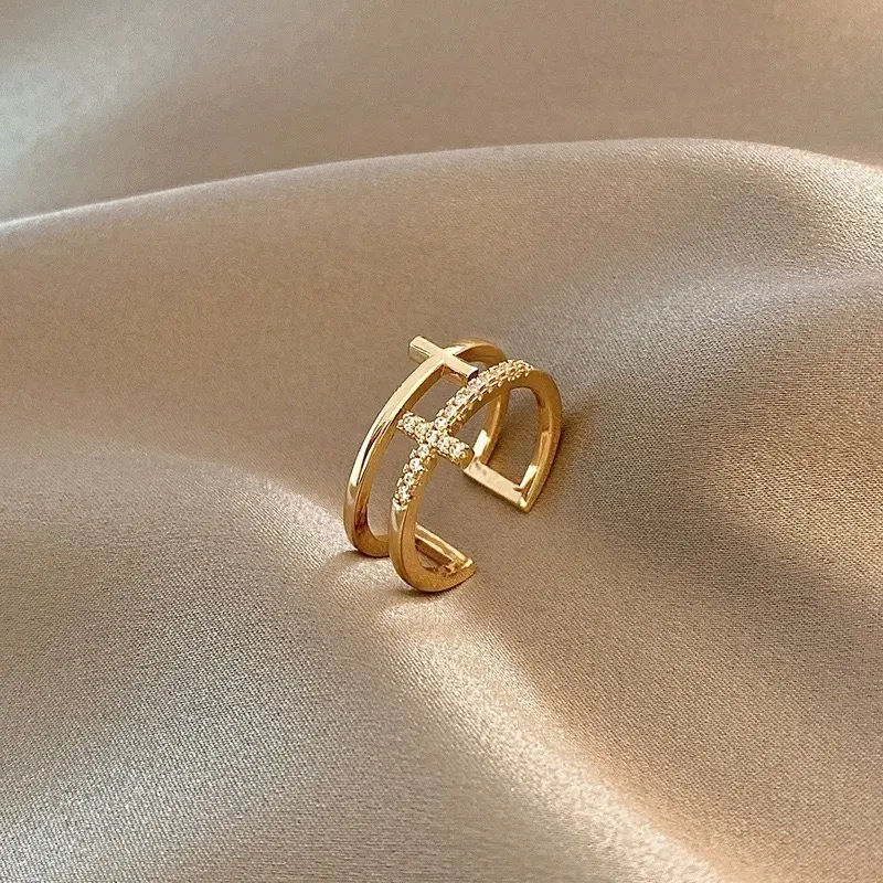 Thumbnail of Simple ♡ Ring, Adjustable Size, Cross, One Point, Gold
