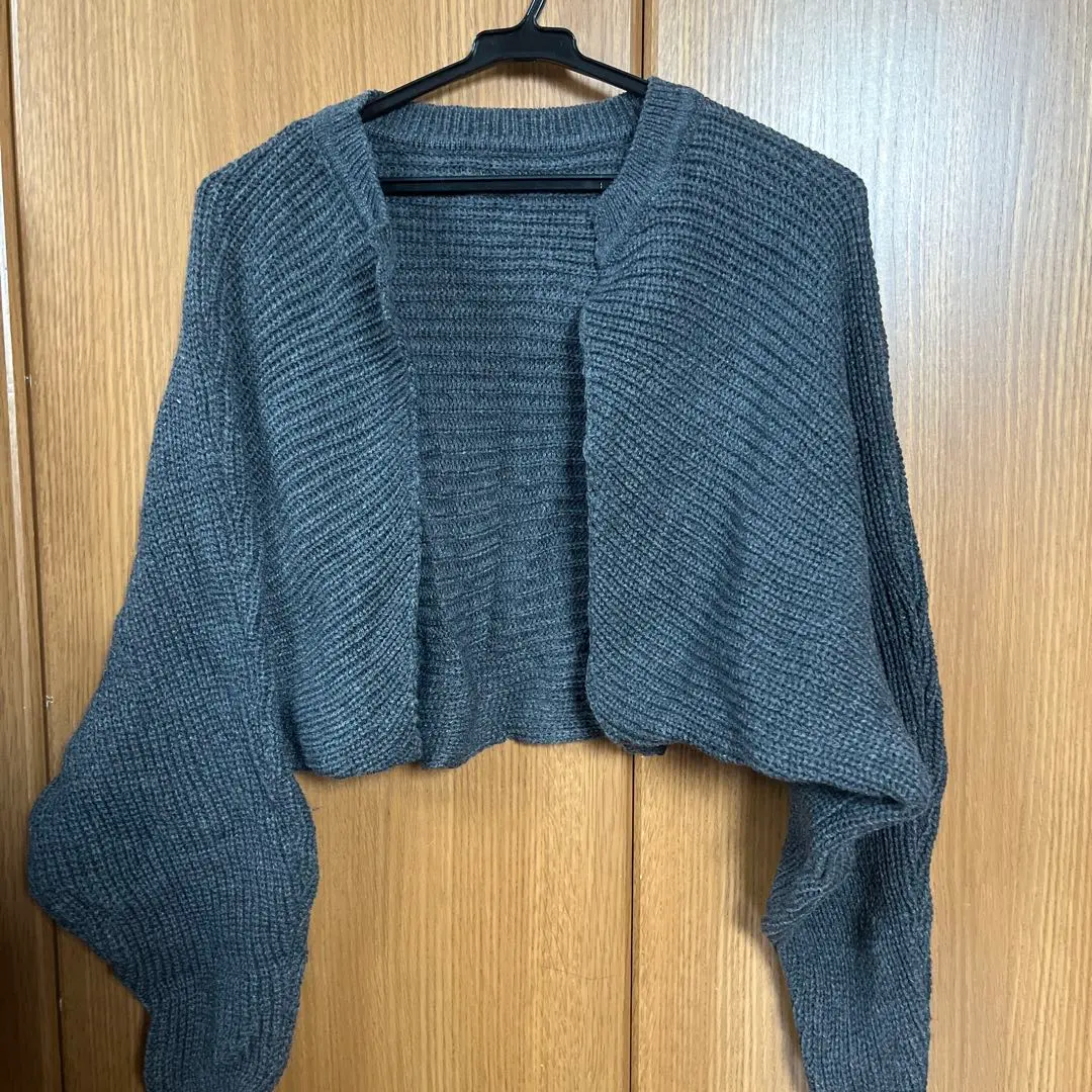 Thumbnail of DAZY Gray Cropped Cardigan Long Sleeve Knit