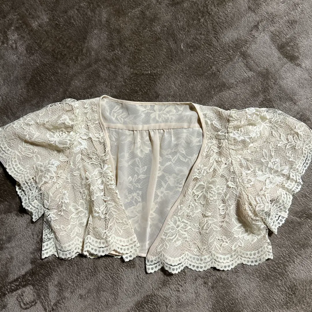Thumbnail of Ivory Lace Ruffle Sleeve Cardigan