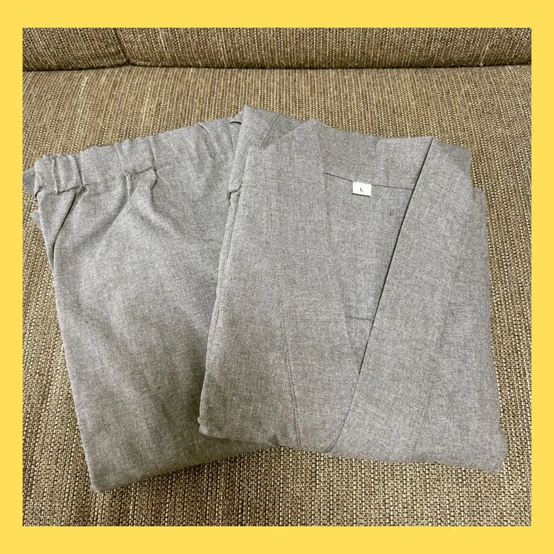 Thumbnail of Samue (Japanese work clothing) for men, spring/autumn, 100% cotton, front opening, yukata style, gray, L