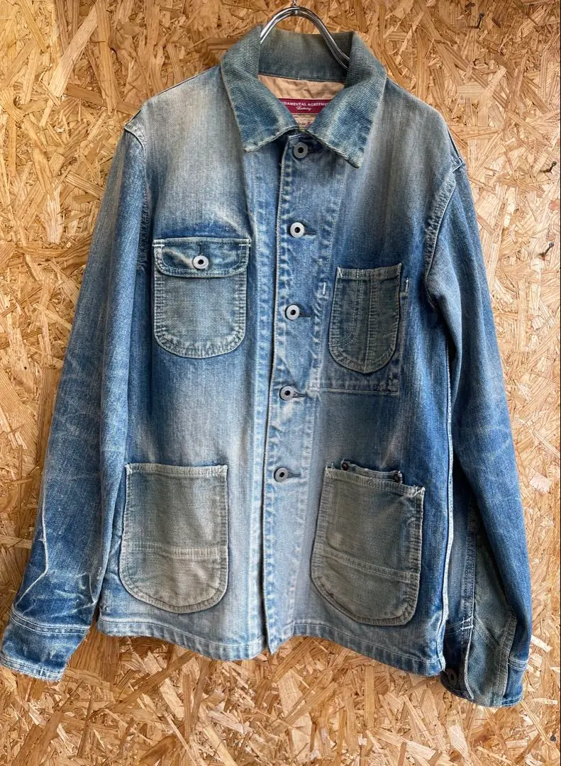 ファンダメンタル カバーオール ネイビー パッチワーク調 サイズ3 FDMTL(ファンダメンタル)】COVERALL JACKET 3YR WASH ジャケット