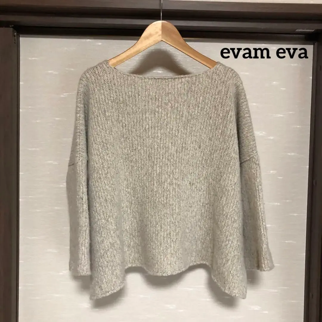 evam eva エクリュー ニット クルーネック 長袖　新品未使用 evam eva エヴァムエヴァ カシミヤ 畦編み ニット プルオーバー