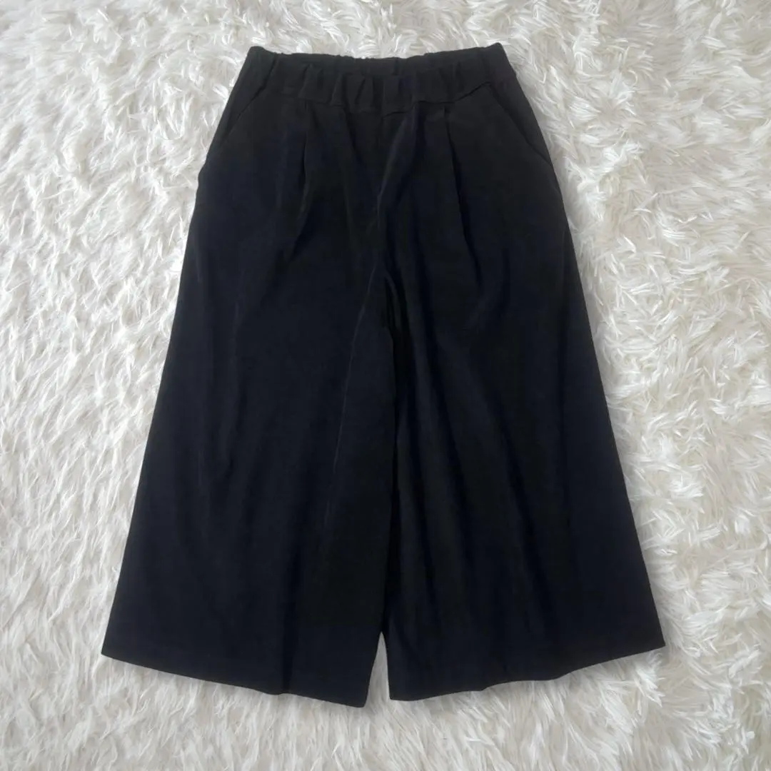 Thumbnail of Katherine Ross Suede-like Wide Leg Pants Cropped Waist Elastic Black