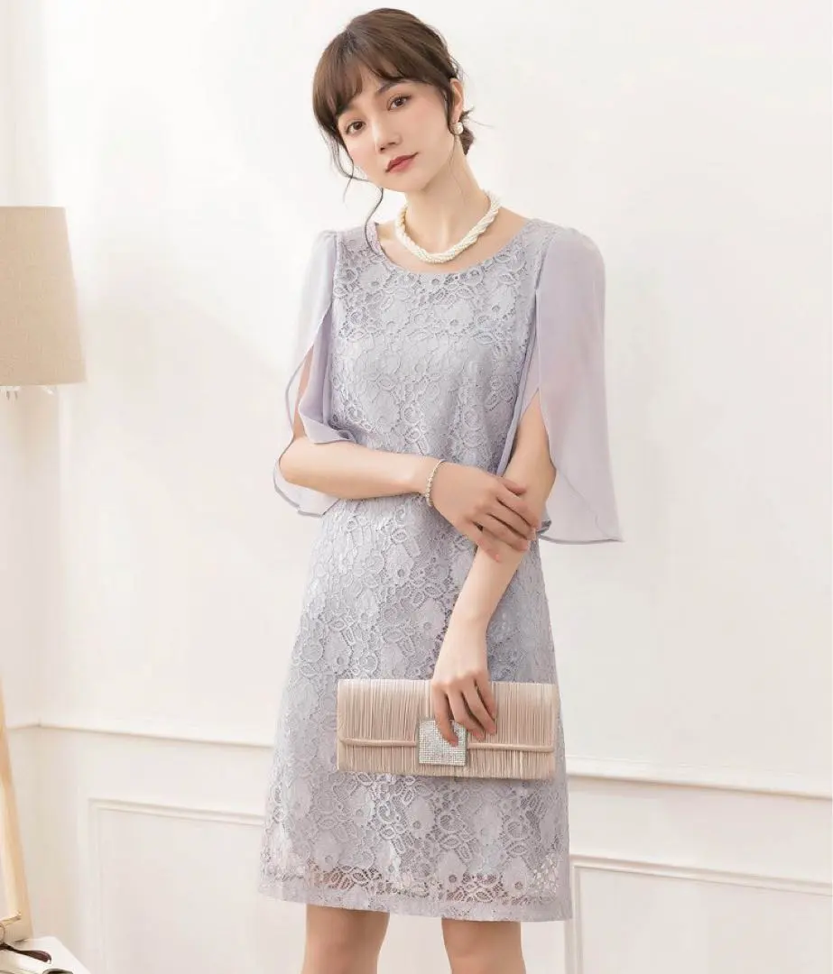 Thumbnail of New ☆ Wedding Guest Dress, Gray Lace, with Sleeves, Size S