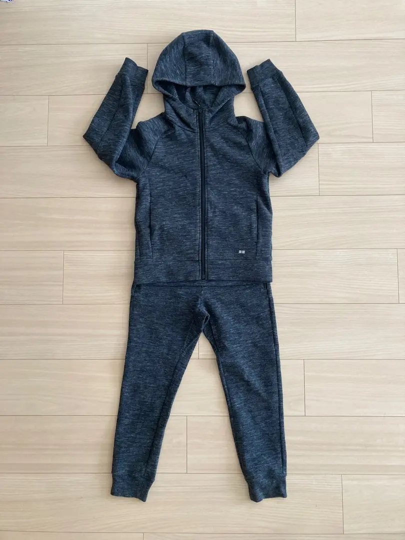 Thumbnail of UNIQLO Dark Gray Hooded Jersey Set (Top and Bottom) 130cm