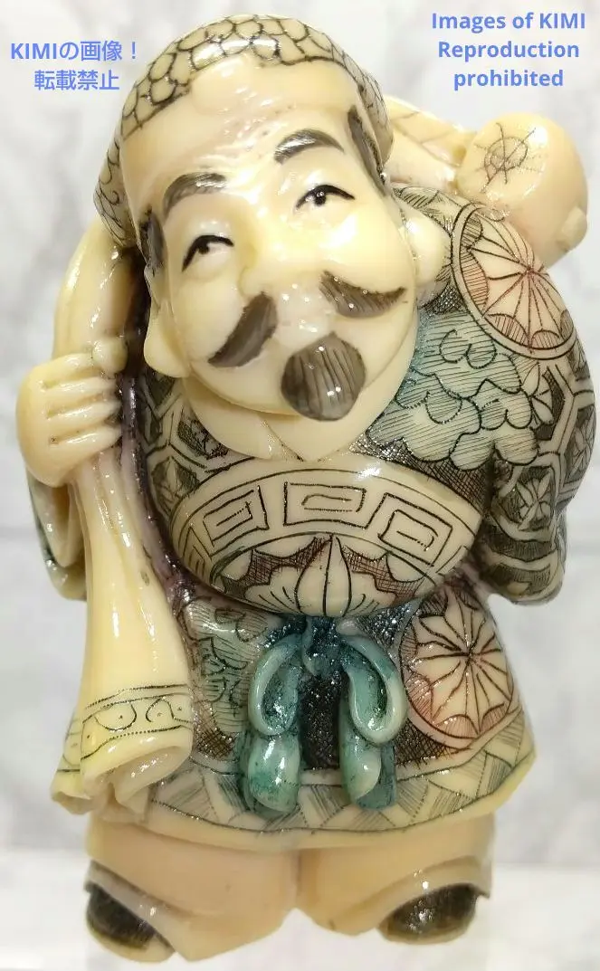 置根付 Netsuke★ 七福神三福神 極細工 精密彫刻 雅俊作 美品‼️乳白色 置根付 Netsuke☆ 七福神三福神 極細工 精密彫刻 雅俊作 美品