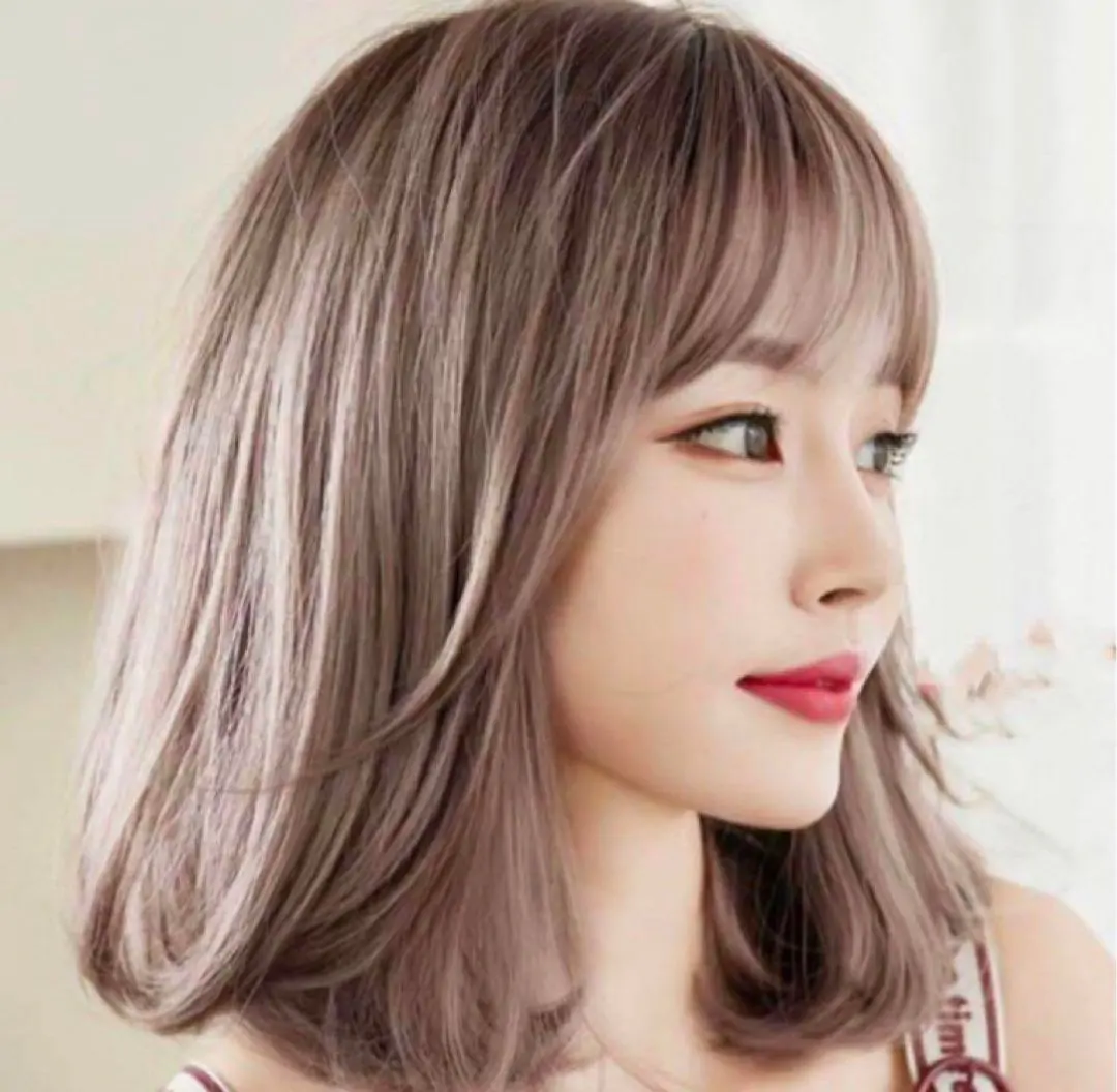 全新未使用新款真實中長捲髮假髮粉色亞麻 的縮圖