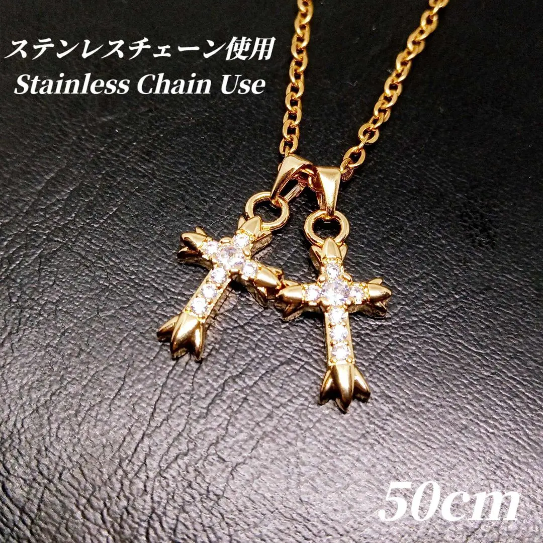 使用不鏽鋼鏈條 W交叉項鍊 鏈條項鍊 金色 e28 的縮圖