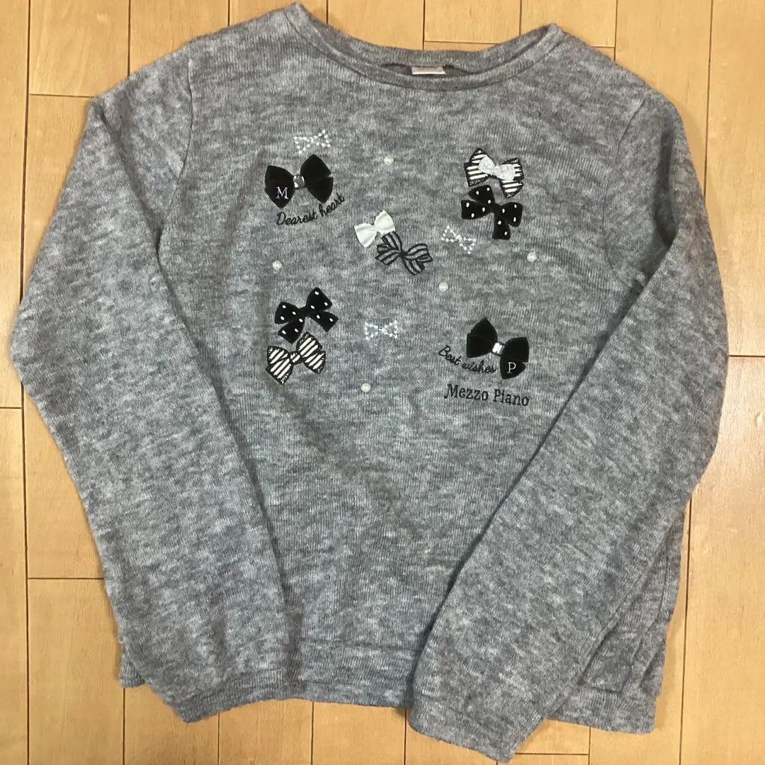 Thumbnail of Mezzo Piano knit sweater 150 ribbon embroidery bijou gray beautiful condition