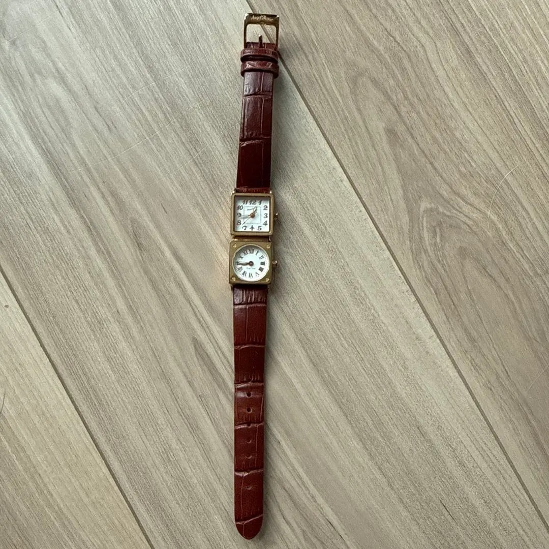 Thumbnail of Double Face Brown Leather Wristwatch by Angel Heart