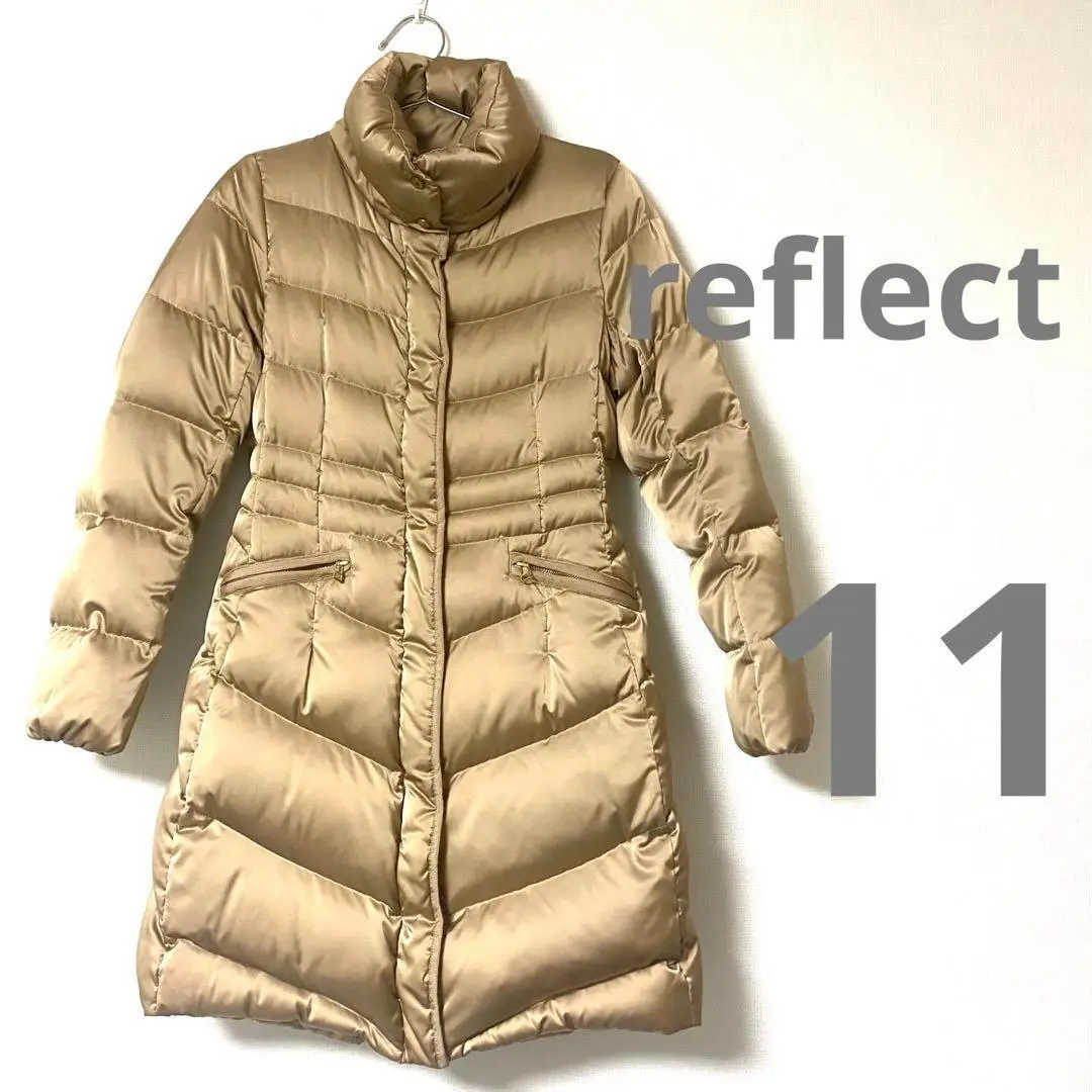 【美品】リフレクト　ダウンコート　ベルト　ショールカラー　光沢ベージュ　L 美品 Reflect ダウンコート ベルト ショールカラー 光沢ベージュ