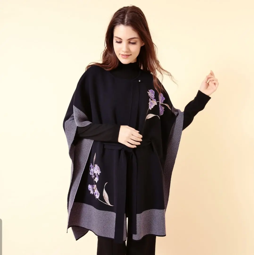 美品】レオナール カシミヤ100% コート ポンチョ ケープ グレー