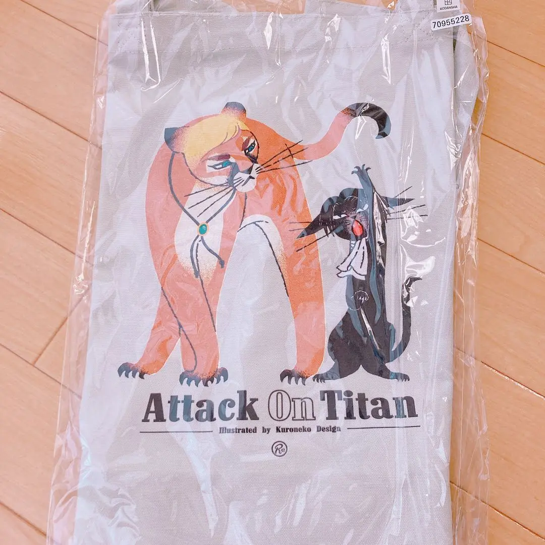 進撃の巨人　トートバッグ 黒ねこ意匠　エルヴィン　リヴァイ　ハンジ 進撃の巨人〉エルヴィン猫&リヴァイ猫 トートバッグ