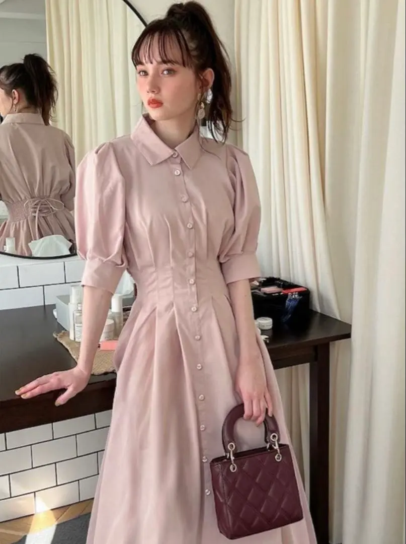 Thumbnail of GRL Back Lace-up Tuck Shirt Dress al113