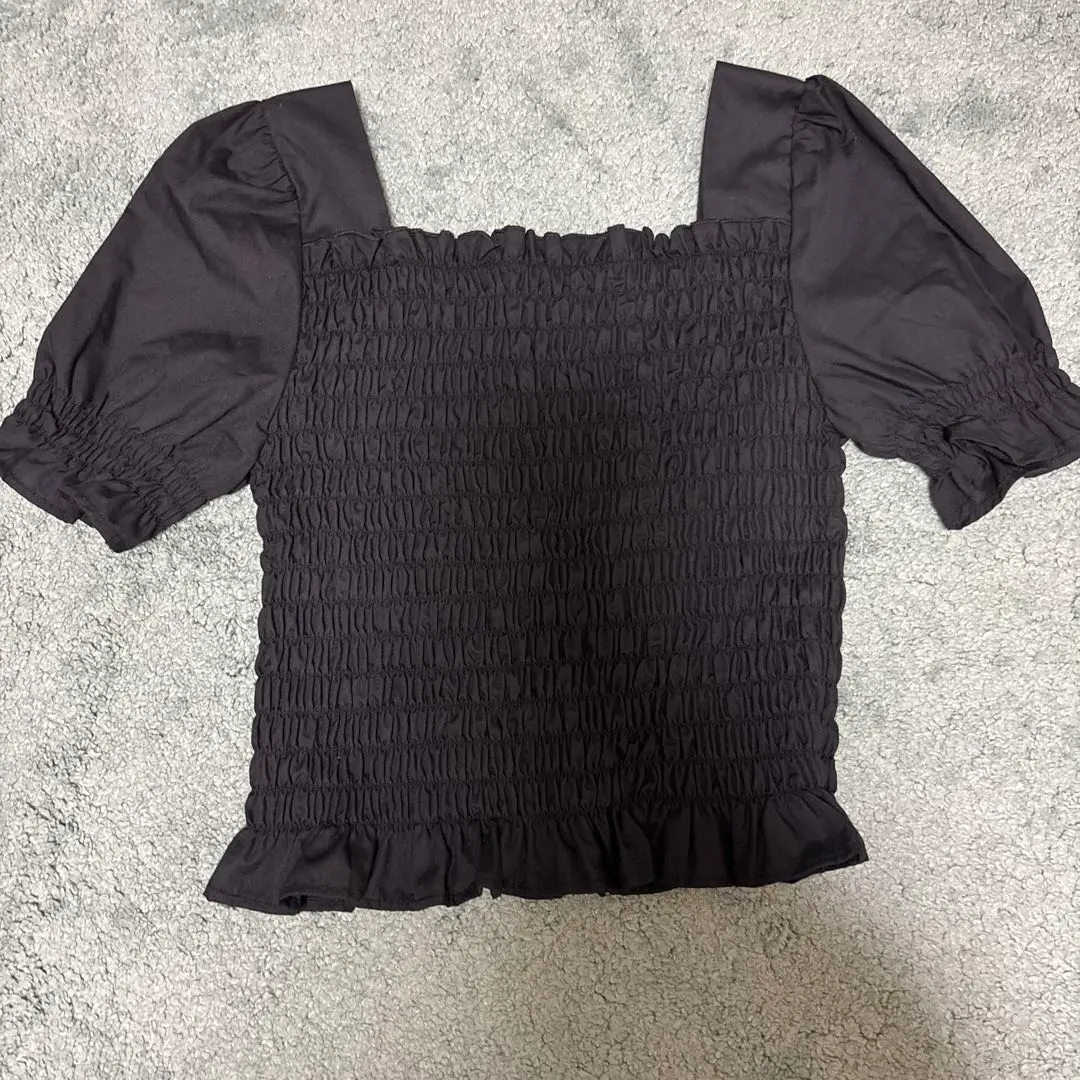 Thumbnail of Black Shirred Ruffle Short Sleeve Top