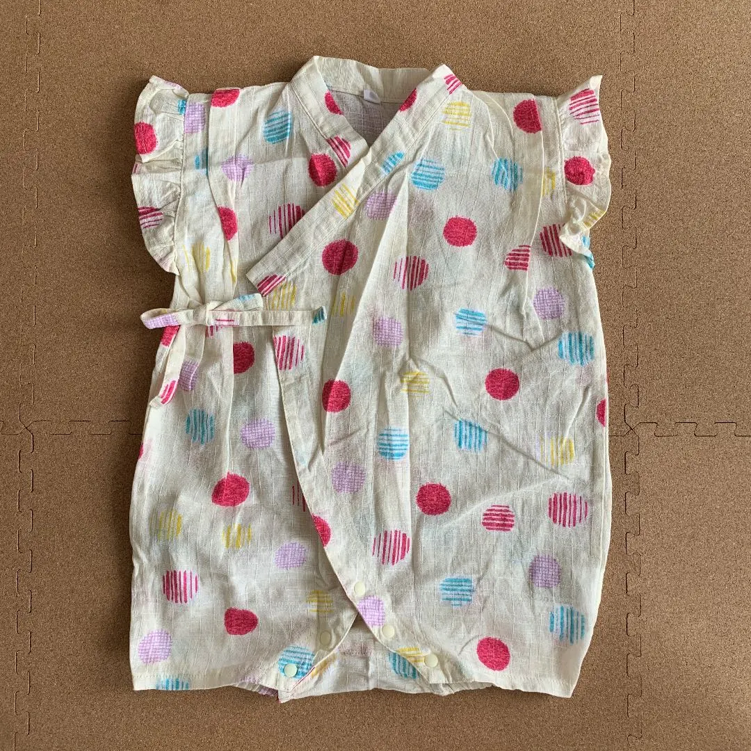 Thumbnail of Colorful dot pattern yukata, jinbei romper for girls
