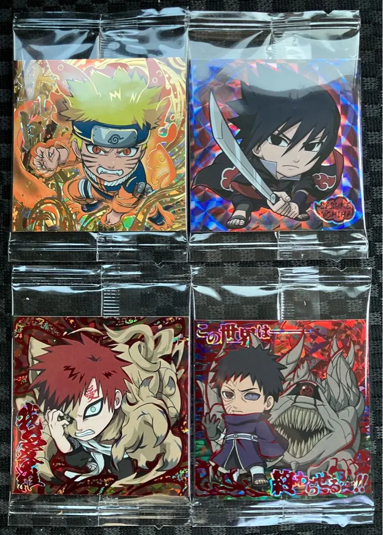 Thumbnail of Naruto Wafer Cards: Naruto CR, Gaara CR, Obito SEC, Sasuke UR - Bundle
