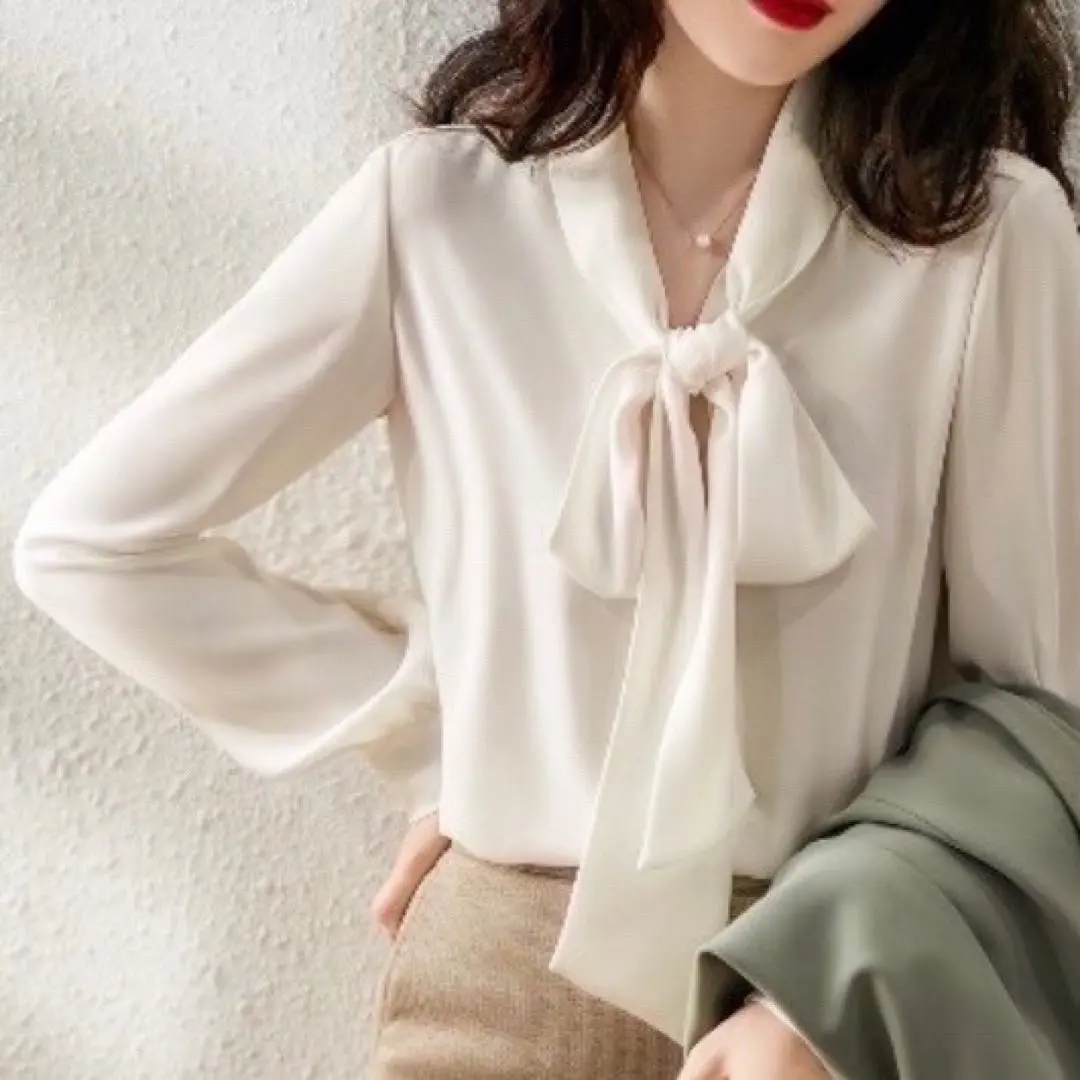 Thumbnail of Limited Stock! Chiffon Blouse, Bow Tie, Formal, Elegant Suit, White Shirt