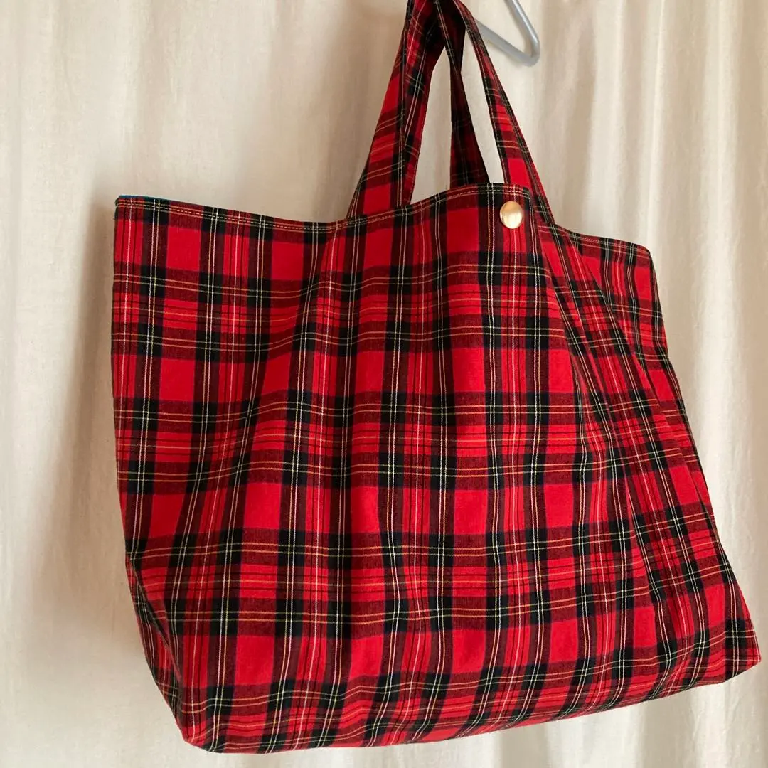 Thumbnail of Handmade large tote bag, tartan check, with inner pocket, turquoise blue