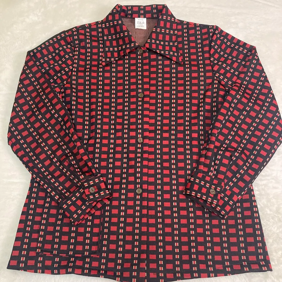Thumbnail of ☆ Retro Showa Era Red Black Checkered Pattern All-over Print Size L Shirt Jacket