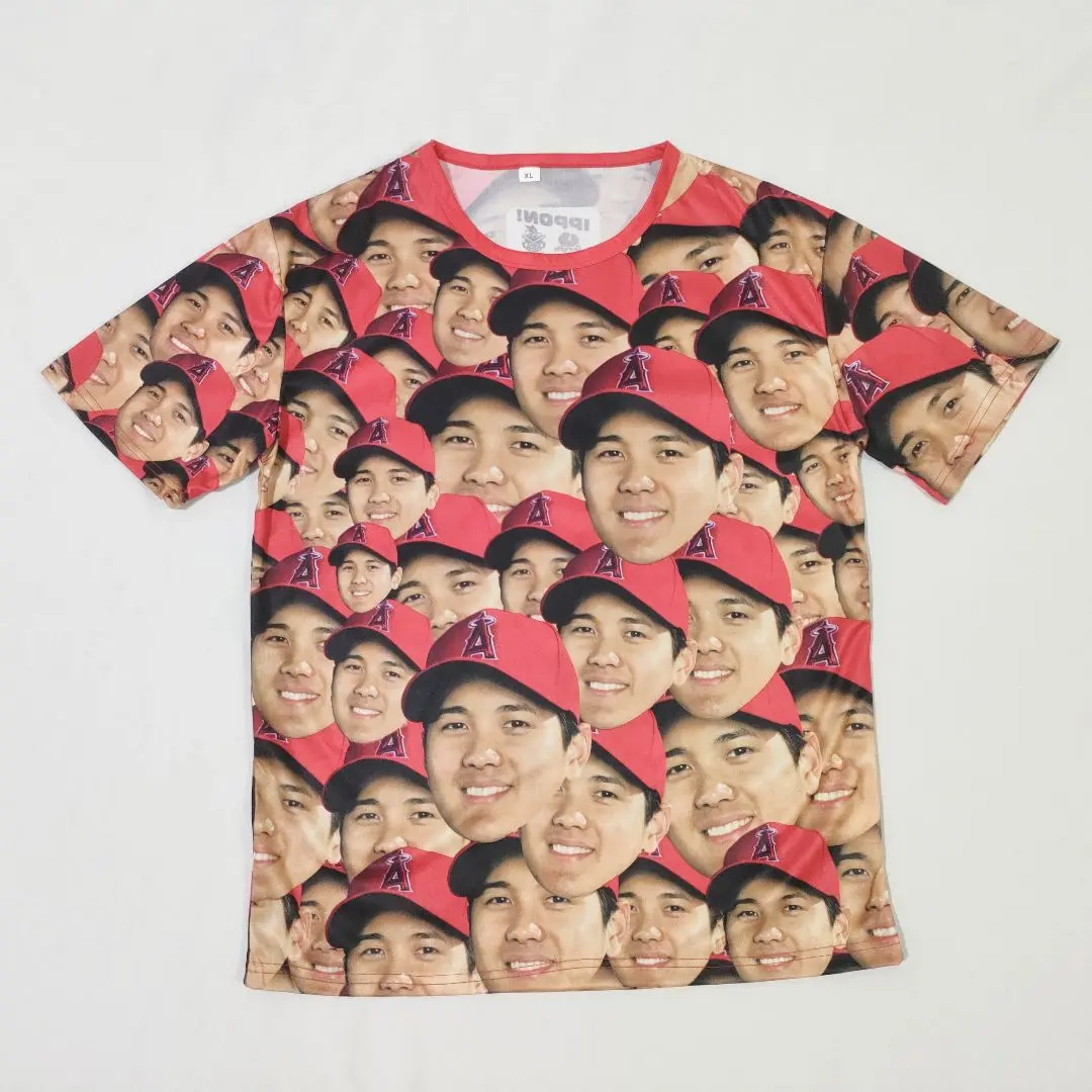 ★初回★ MLB 大谷翔平 顔だらけTシャツ エンゼルス ドジャース　2019 大谷翔平選手・MLB公式商品 インパクト抜群な“顔だらけTシャツ