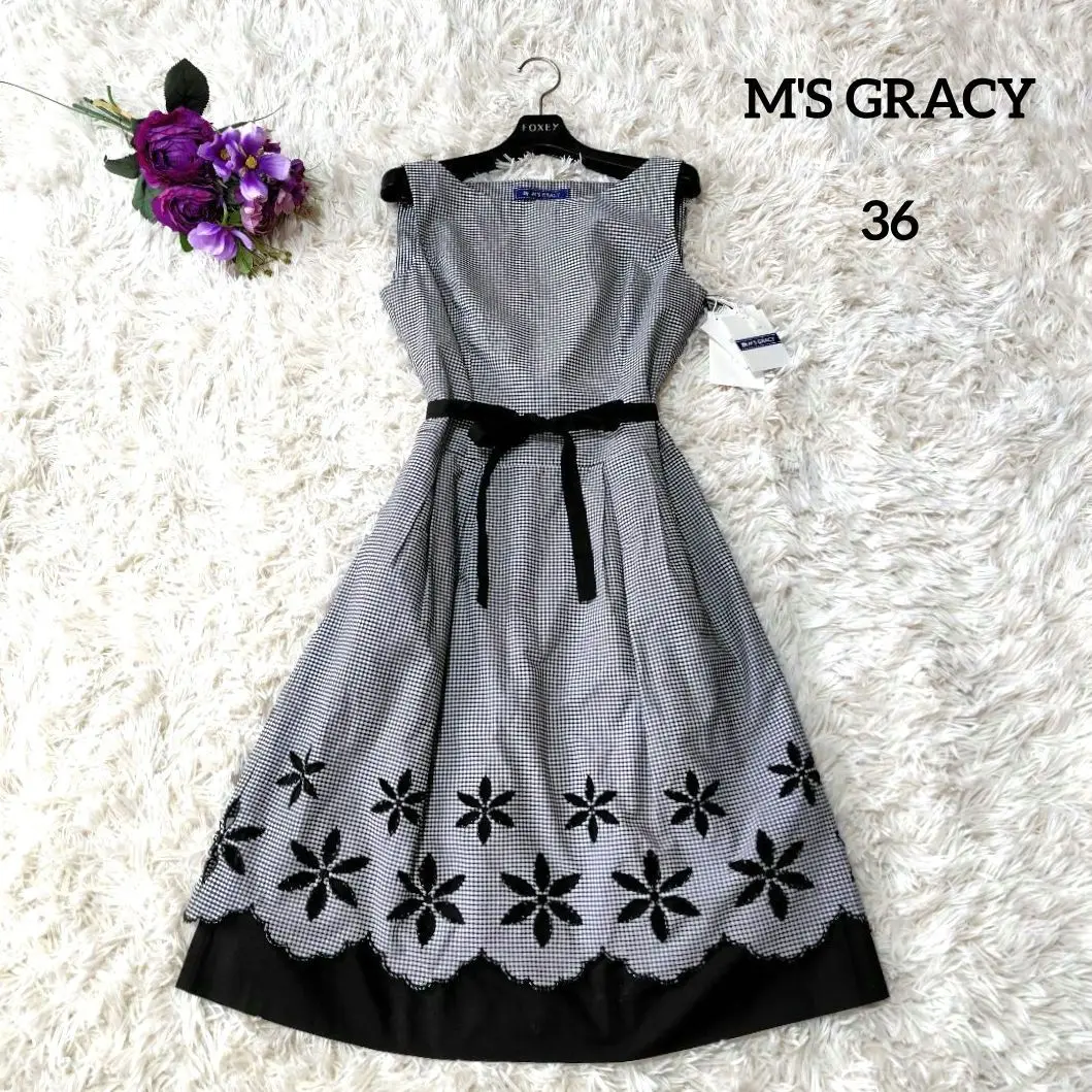 M'S GRACY ギンガムチェック ワンピース 36 M'S GRACY*°ギンガムチェック長袖ワンピース