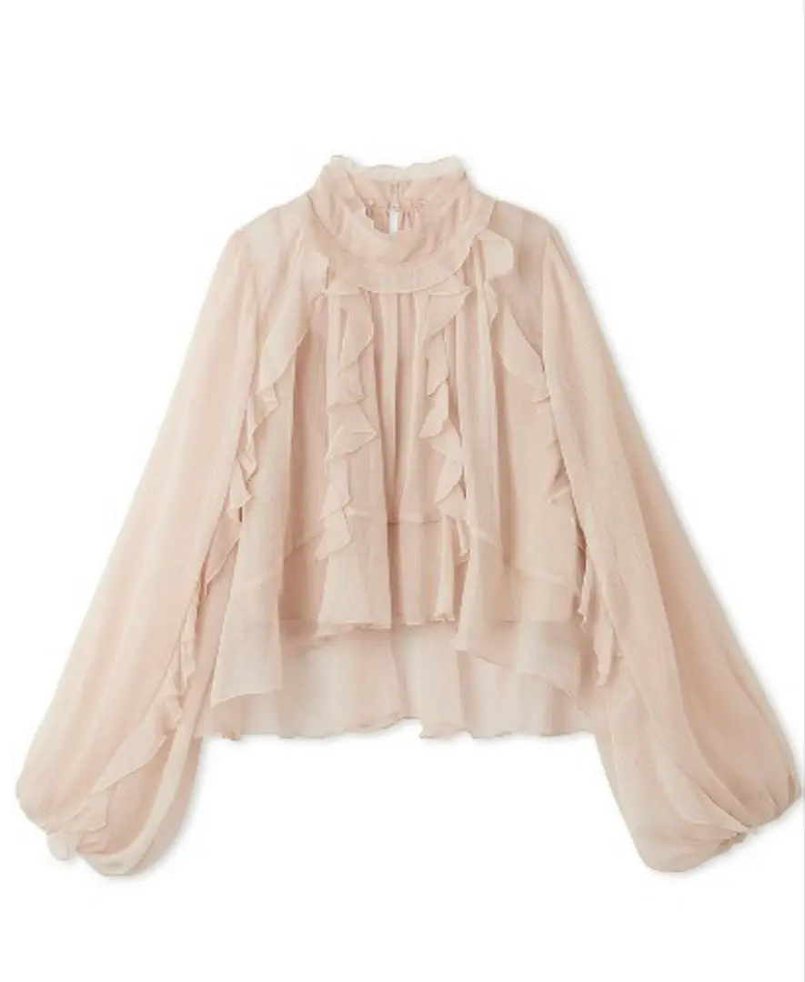 SNIDEL 荷葉邊裝飾襯衫 粉米色 的縮圖