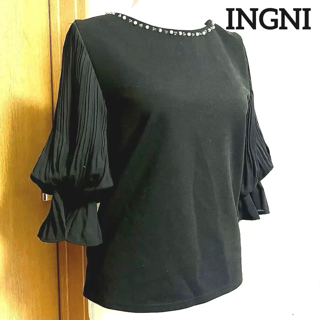 Thumbnail of Excellent Condition: INGNI Black 3/4 Sleeve Top with Pearl and Pleats