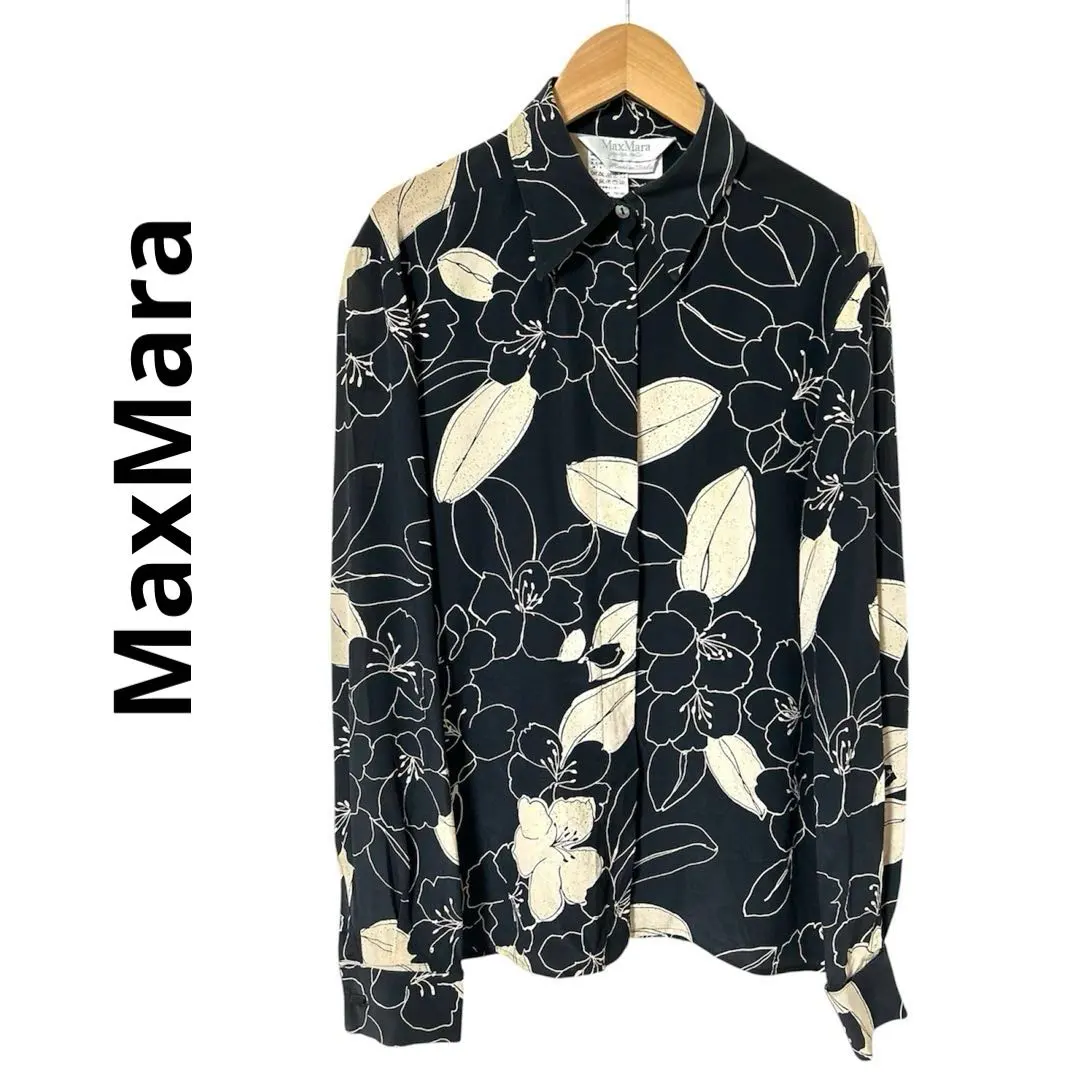 Thumbnail of MaxMara Max Mara Pure Silk Floral Blouse Shirt 38 Black