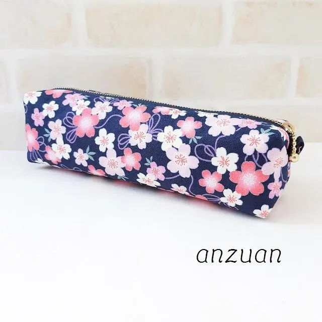 Thumbnail of Japanese Pattern Sakura Ribbon Design Pen Case (Navy) (L Size)