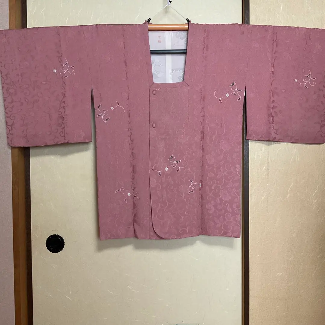 【美品】正絹 道行外套 唐草紋 粉紅色 的縮圖
