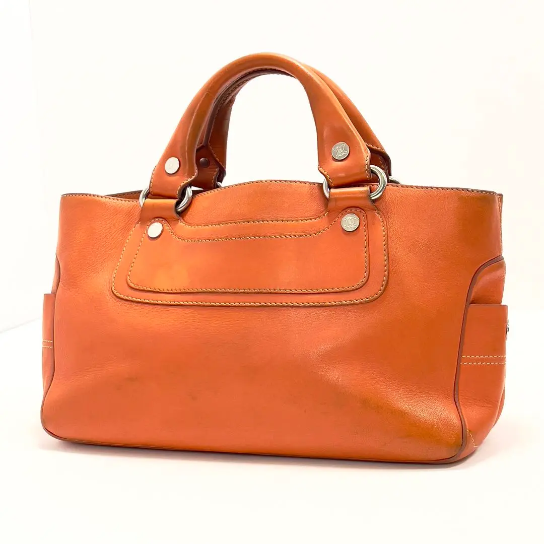 CELINE セリーヌ ハンドバッグ マカダム スエード オレンジ 型押し CELINE セリーヌ ハンドバッグ マカダム スエード オレンジ 型