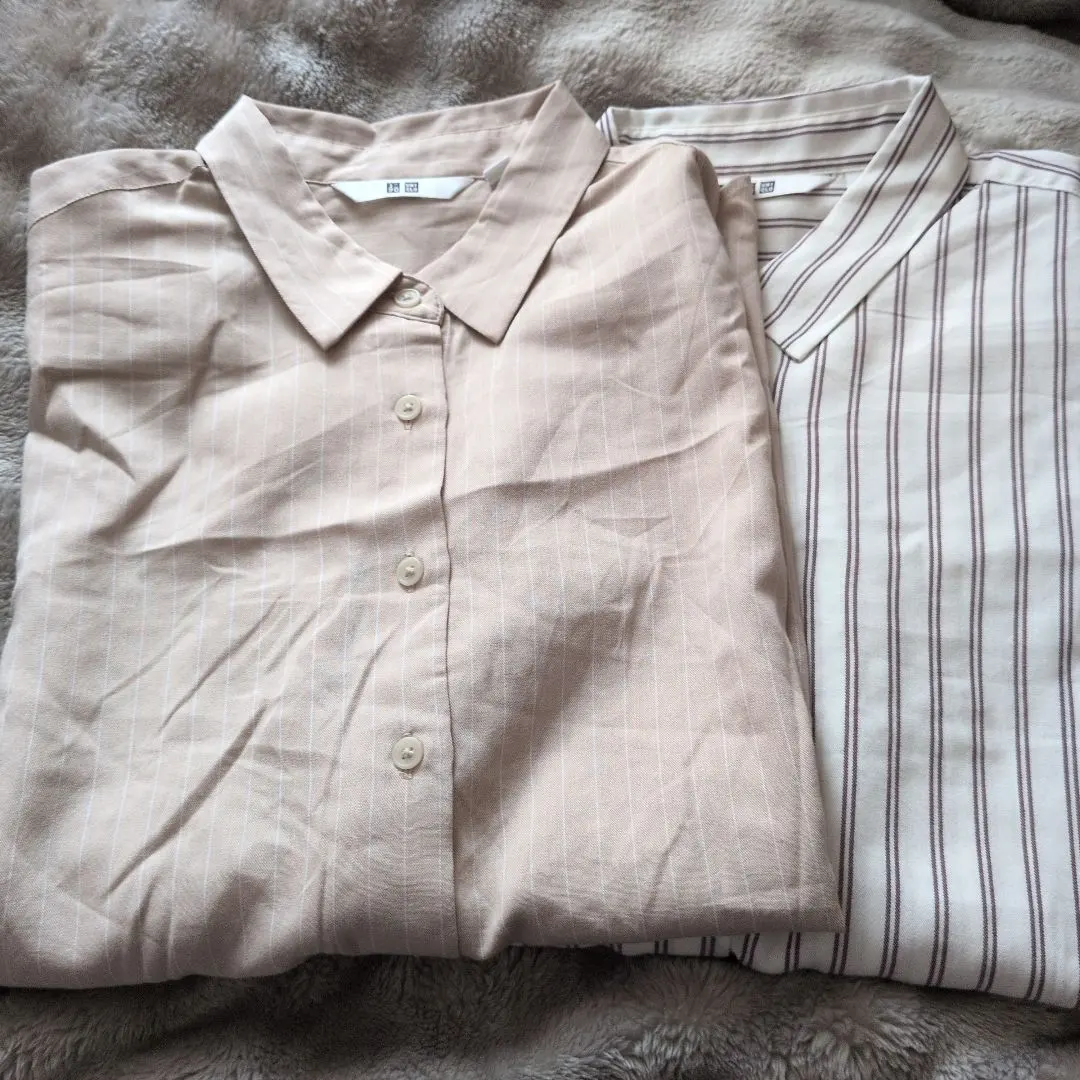 Thumbnail of UNIQLO Striped Shirts, Size S, Set of 2, Beige and White