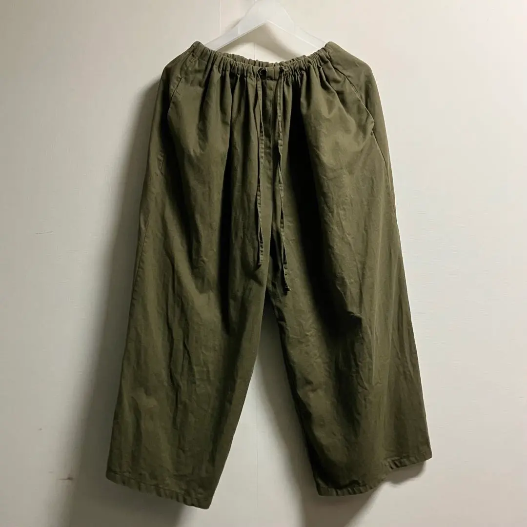 Elfindoll 孕婦 寬褲 麻混 卡其色 腰部鬆緊帶 L 尺寸 的縮圖