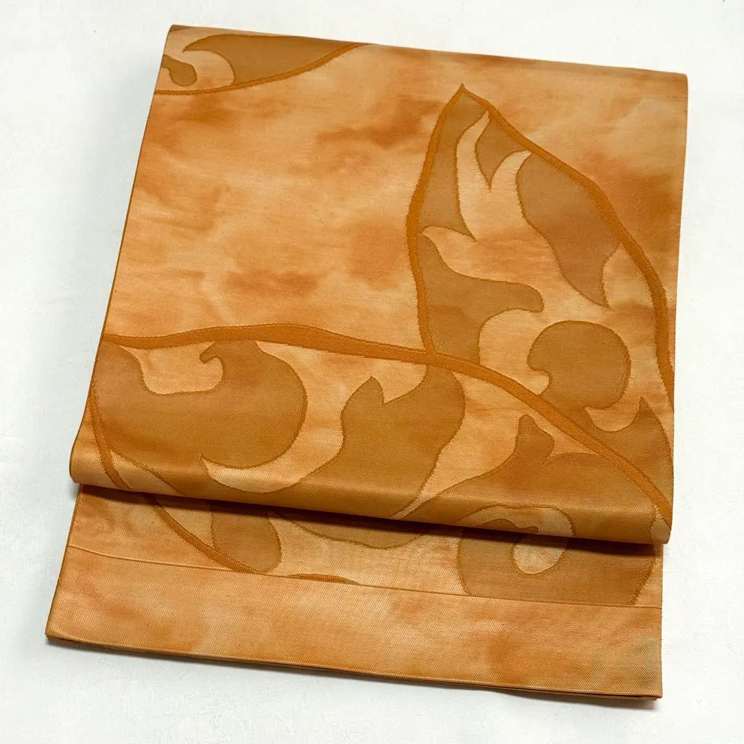 Thumbnail of Stylish Fukuro Obi: Orange Tones, Gradient, Tie-dye Background, Falling Leaves Pattern, Large Design, Simple