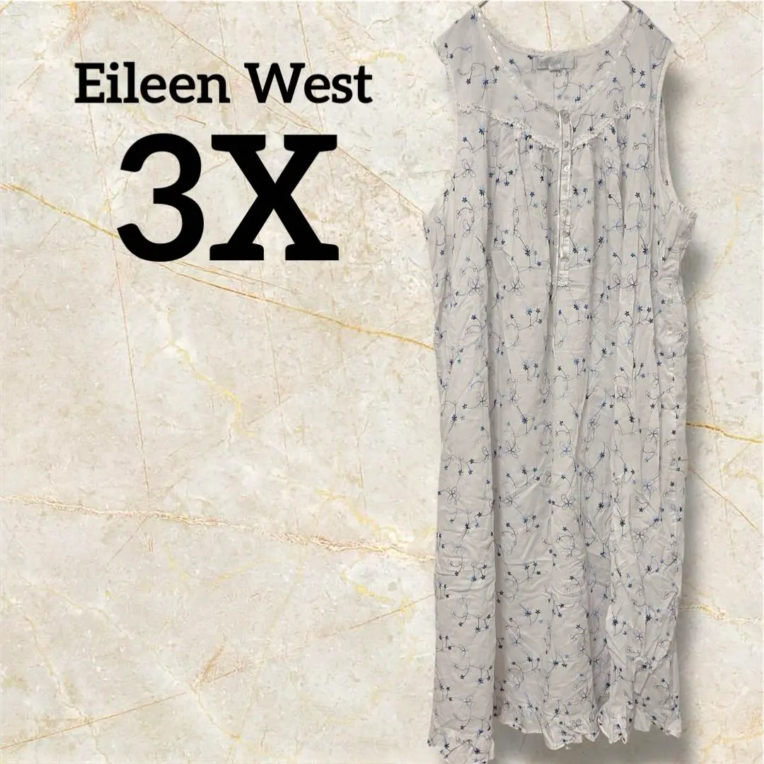 艾琳·韋斯特 【3X】 無袖及膝洋裝 花卉圖案 白色 的縮圖