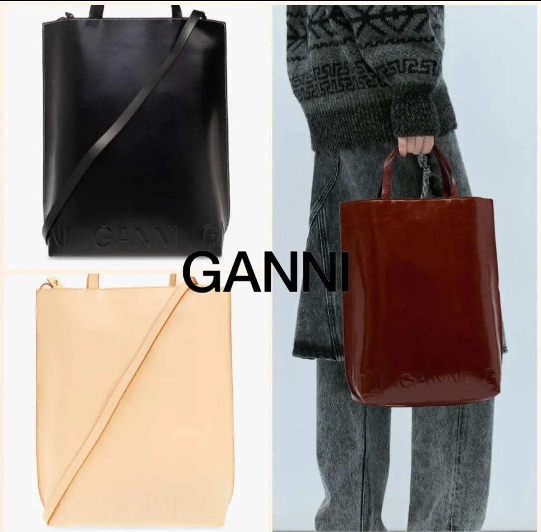 Ganni レザーミディアムトートバッグ レディース GANNI ガニー バッグ レディース 2WAYトート/ショルダーバッグ