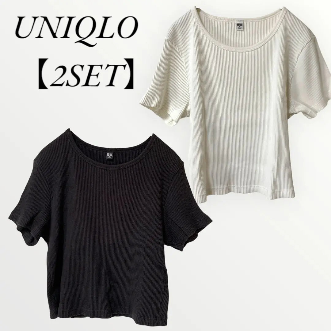 Thumbnail of Uniqlo 2-SET Ribbed Cropped T-Shirt Short Sleeve Black White XL