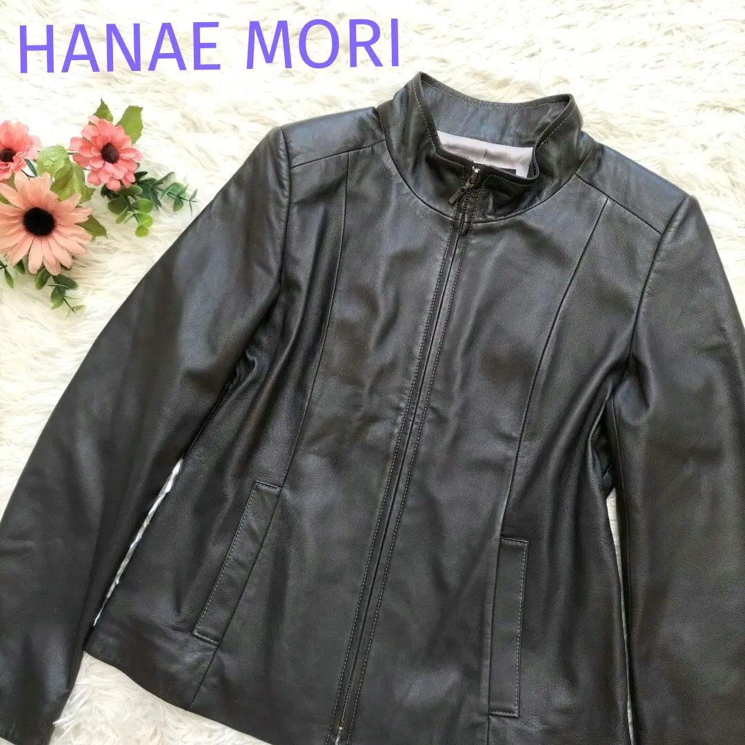 【美品】ハナエモリ ラムレザージャケット スタンドカラー ブラック　38 M 美品】ハナエモリ ラムレザージャケット スタンドカラー