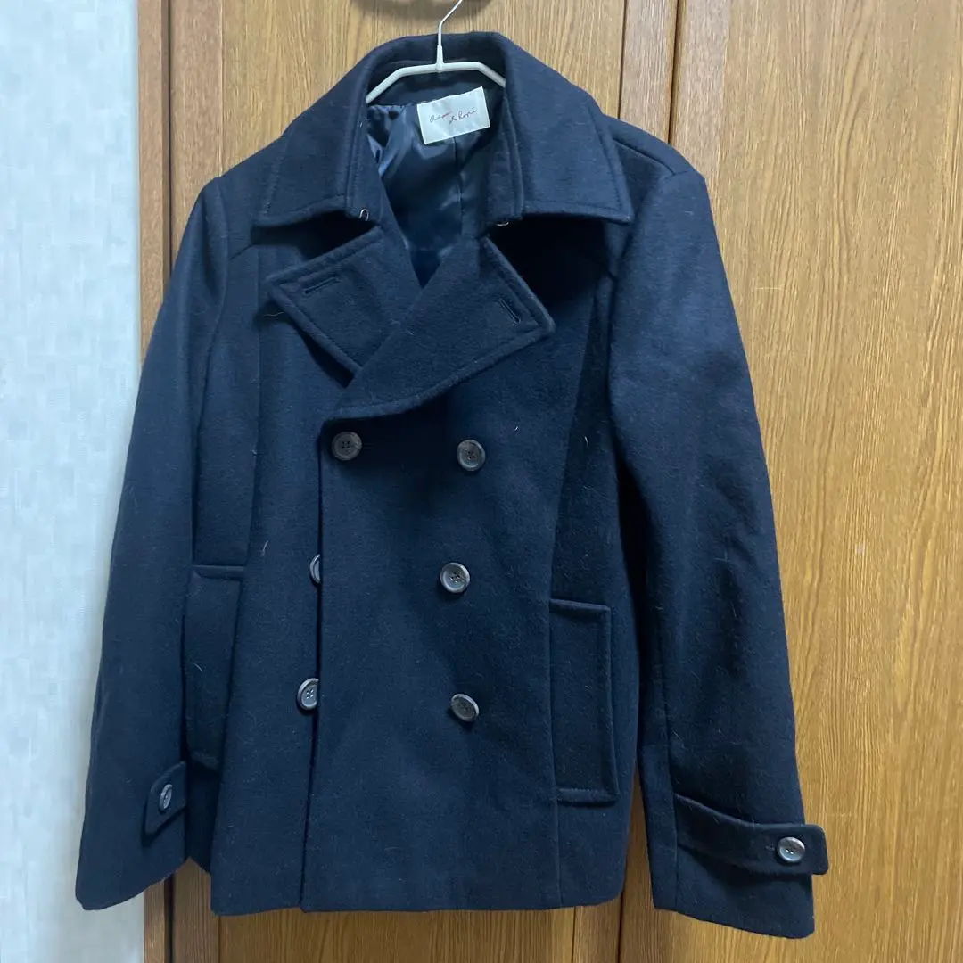 海軍藍色 羊毛 雙排扣 大衣 的縮圖