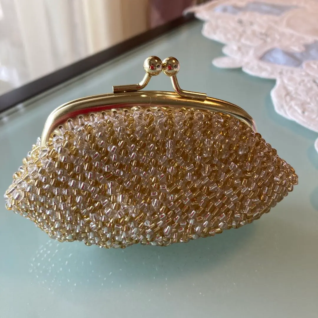 No.119 金色與銀色珠子口金包（口金7.5cm）手工製作 的縮圖