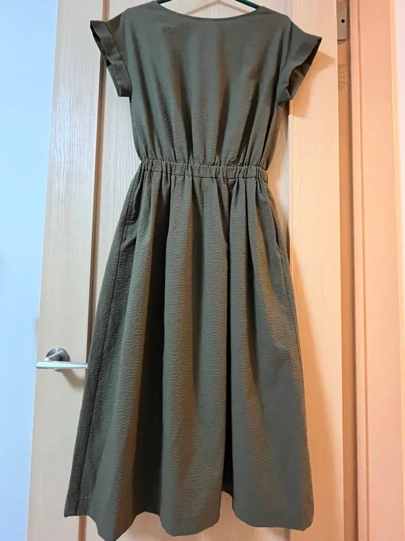 Thumbnail of Olive green short-sleeved knee-length dress