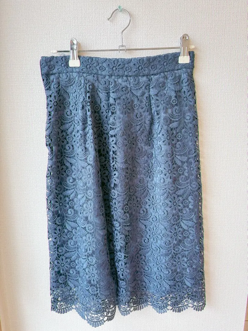 Thumbnail of Blue lace tight skirt, knee-length