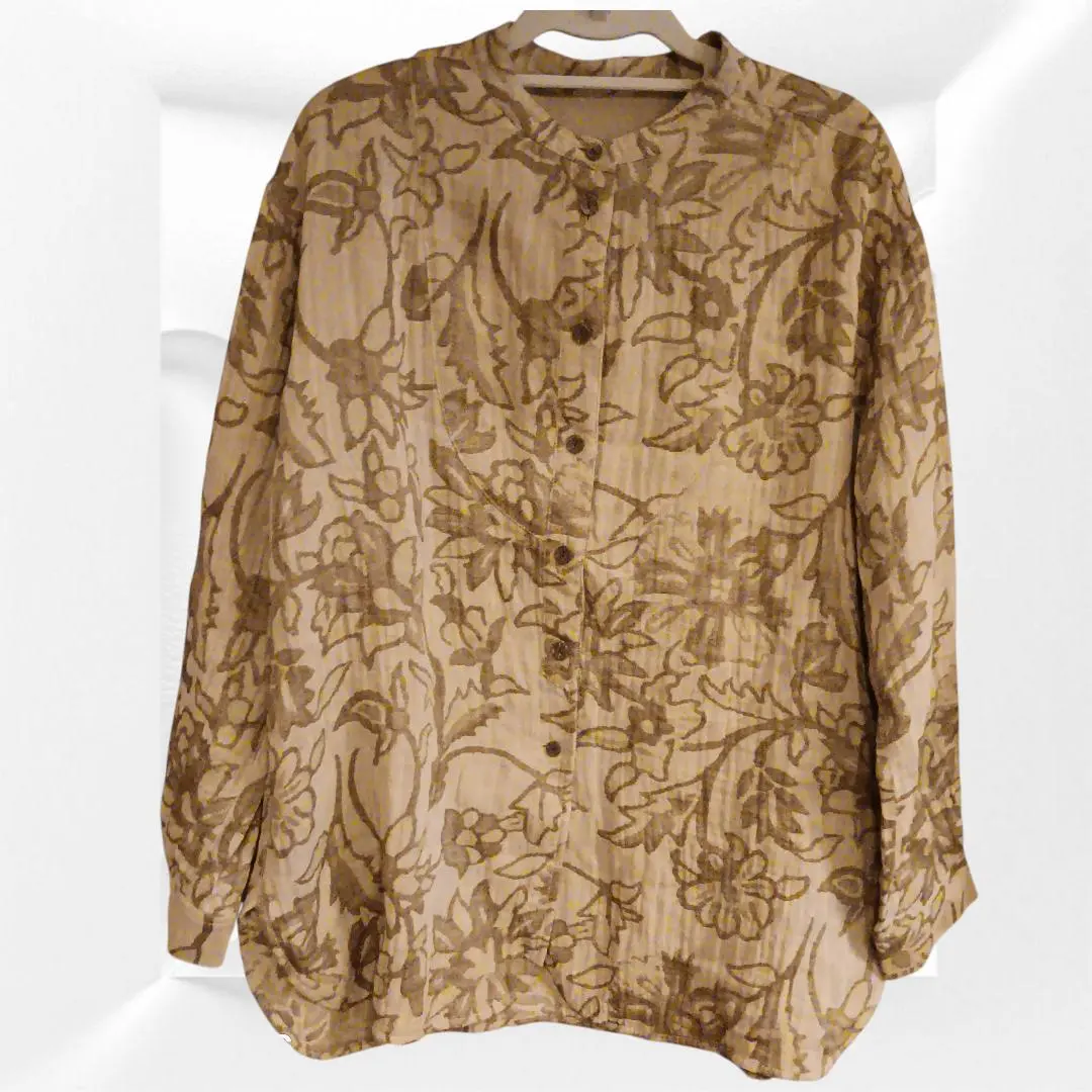 Thumbnail of Beige floral print collarless jacket