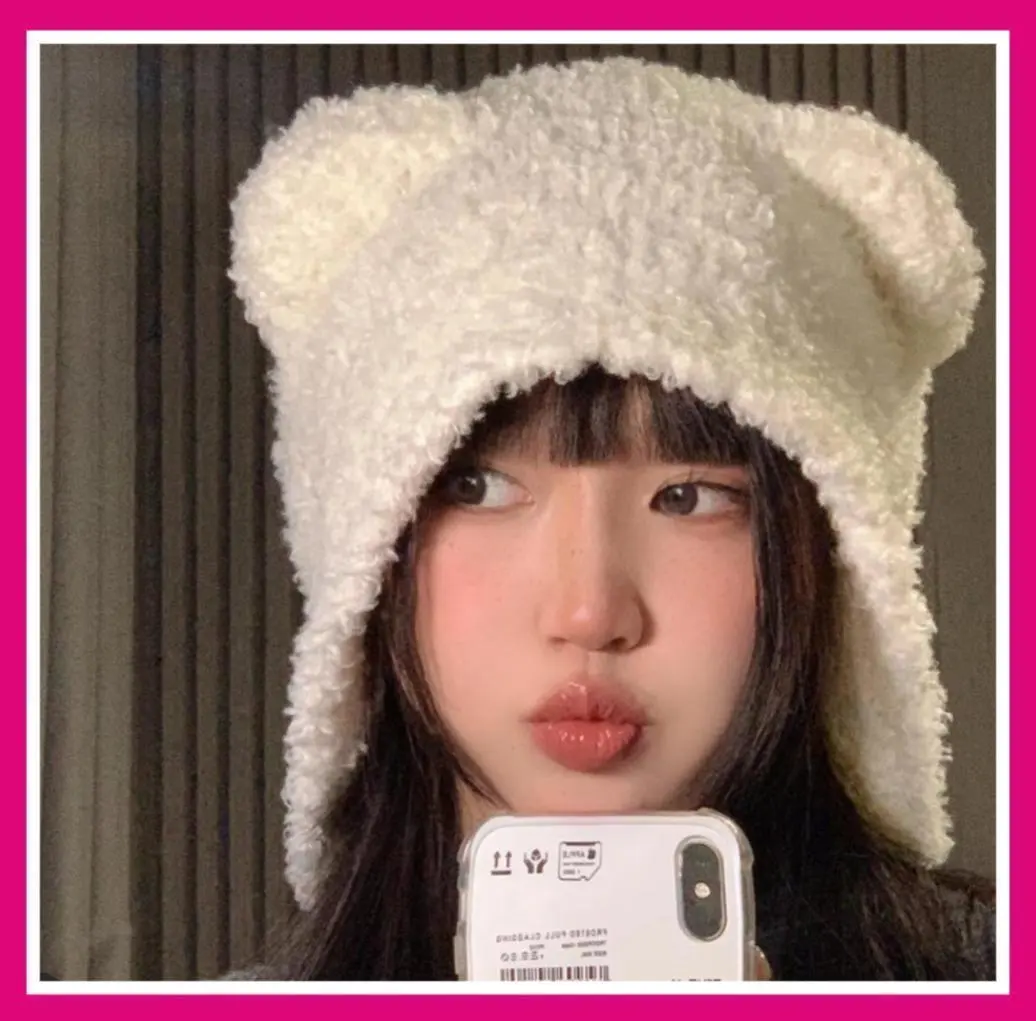 熊耳朵 針織帽 毛茸茸 少女系 毛茸茸 豆帽 貓耳朵 新品 的縮圖