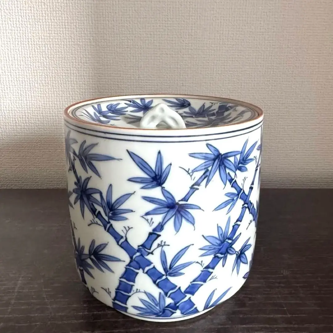 【未使用】加藤和峰 水指 染付丸紋 茶道具 茶器/茶道具 水指（水差し）】 釣瓶水指 染付山水 手塚桃峰作 真