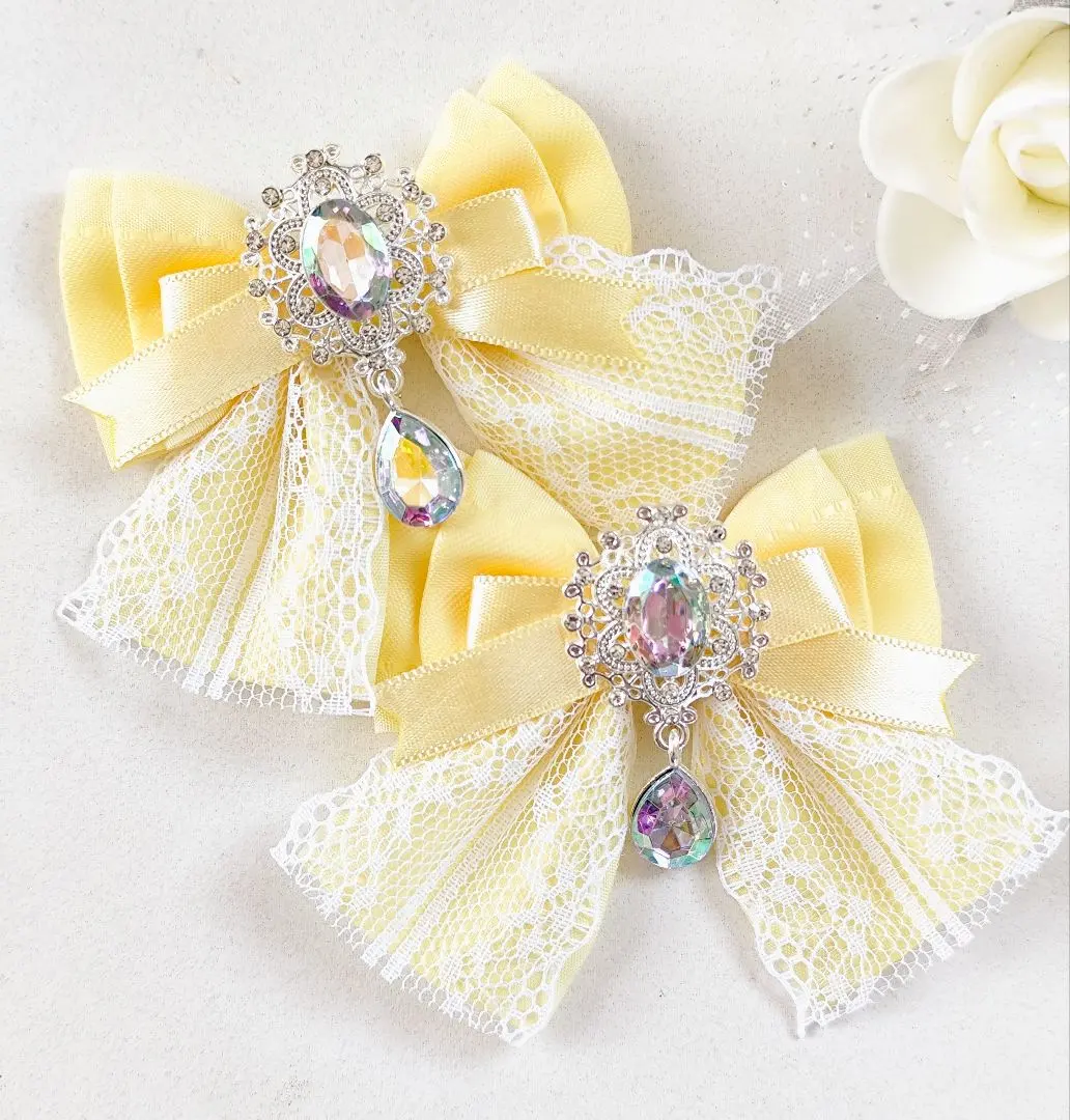 Thumbnail of Hair clip ribbon, yellow, yellow, frills, lace, mass-produced aurora drop, mini